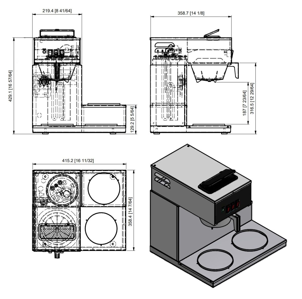 Coffee Machine, Stainless Steel, Three Warmers - Image 2