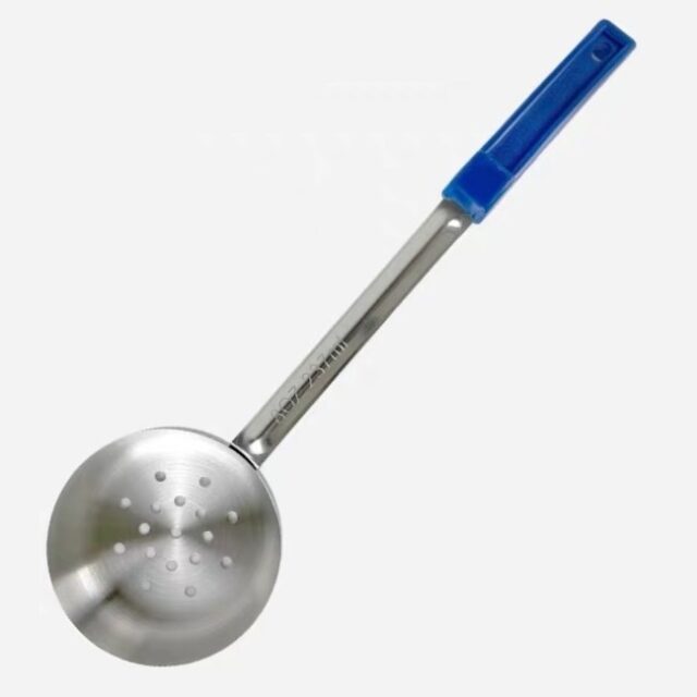 8oz Serving Ladle, Stainless Steel, Blue Handle, Perforated
