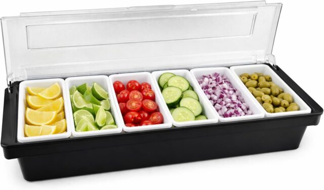 Condiment Caddy, 6 Compartment, Removable Trays, Flip Top Lid