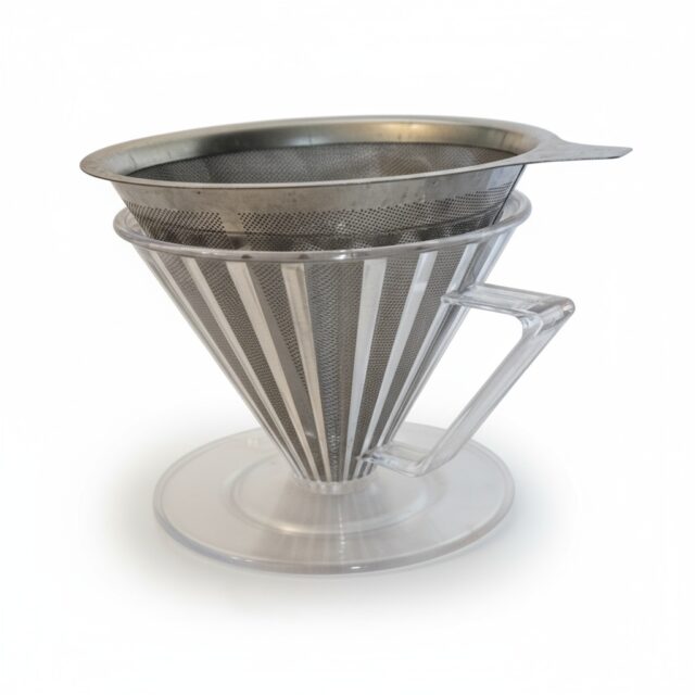 V60 Cone Filter for Pourover Coffee, Stainless Steel, with Acrylic Holder